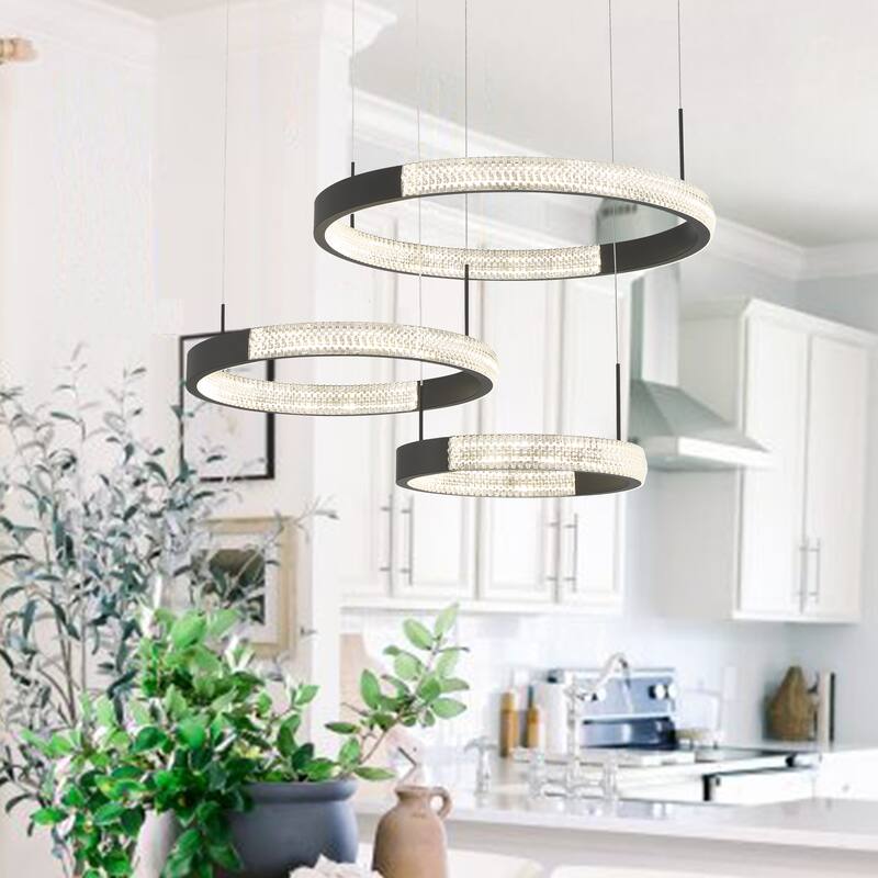 3-Light Statement Tiered LED Chandelier - 15.75'' H x 28.74'' W x 19.88'' D