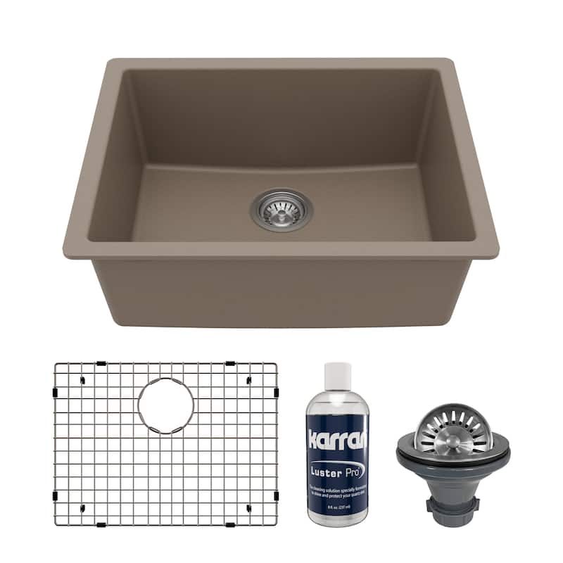 Karran Undermount 24.38 in Single Bowl Quartz Kitchen Sink Kit - Concrete