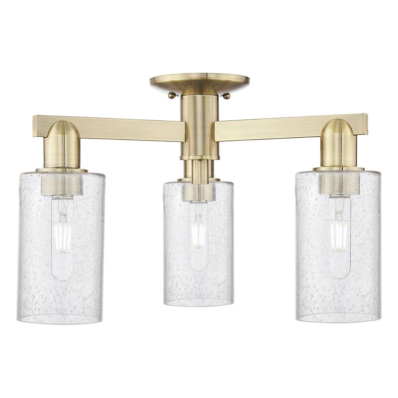 Innovations Lighting Endless Possibilities Arcadia - Clymer - 3 Light 21" Semi-Flush Mount - Antique Brass/Seedy