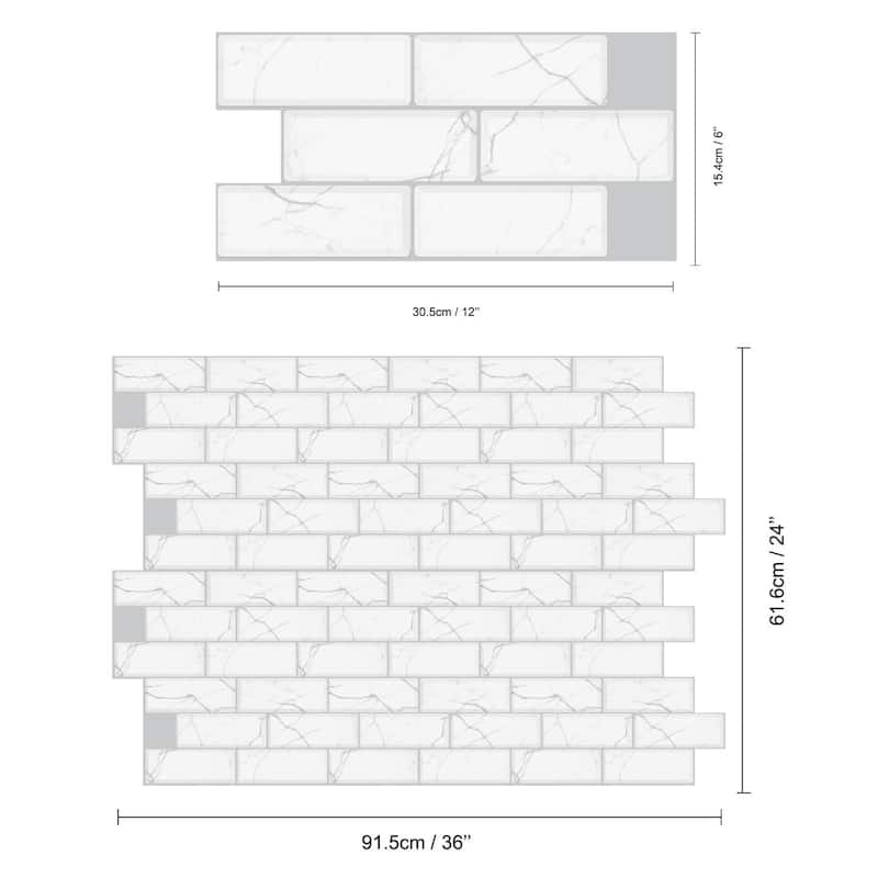 Walplus White Marble 3D Metro Peel and Stick Backsplash Tile Stickers