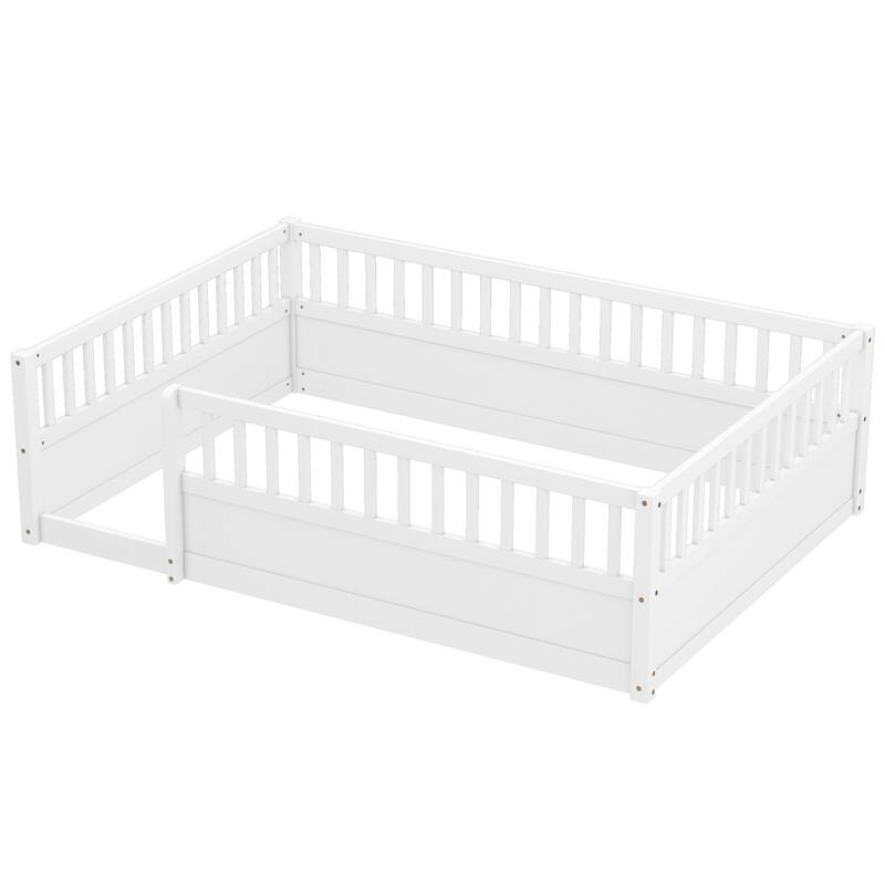 Full Floor Bed Frame with Fence, Montessori wooden children's floor bed,Wood Kids Floor Beds Frame for Bedroom Playroom