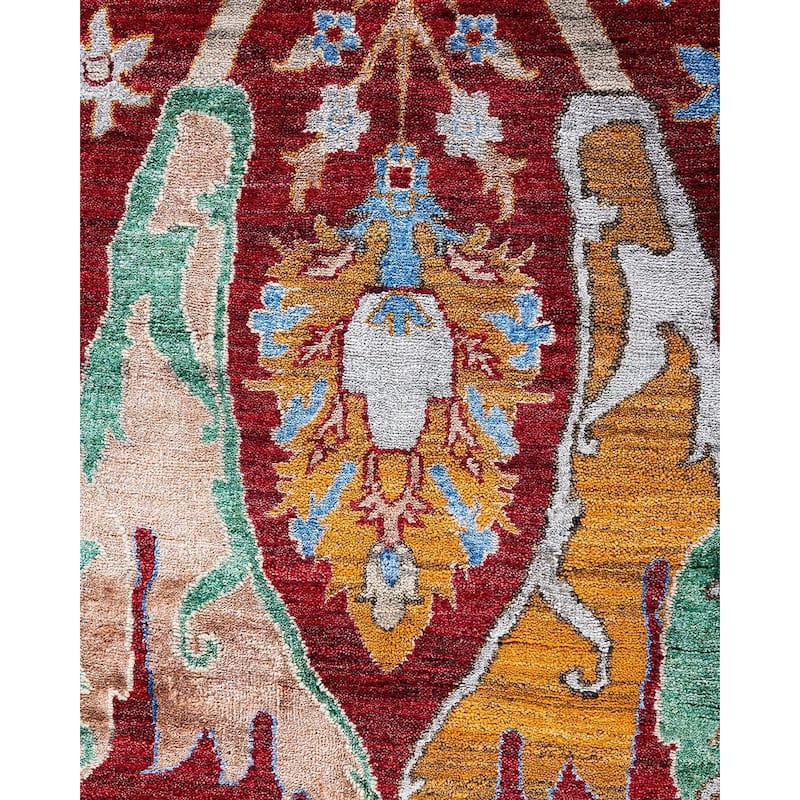 Modern One-of-a-Kind Hand-Knotted Area Rug, Red - 8' 1" x 10' 1"