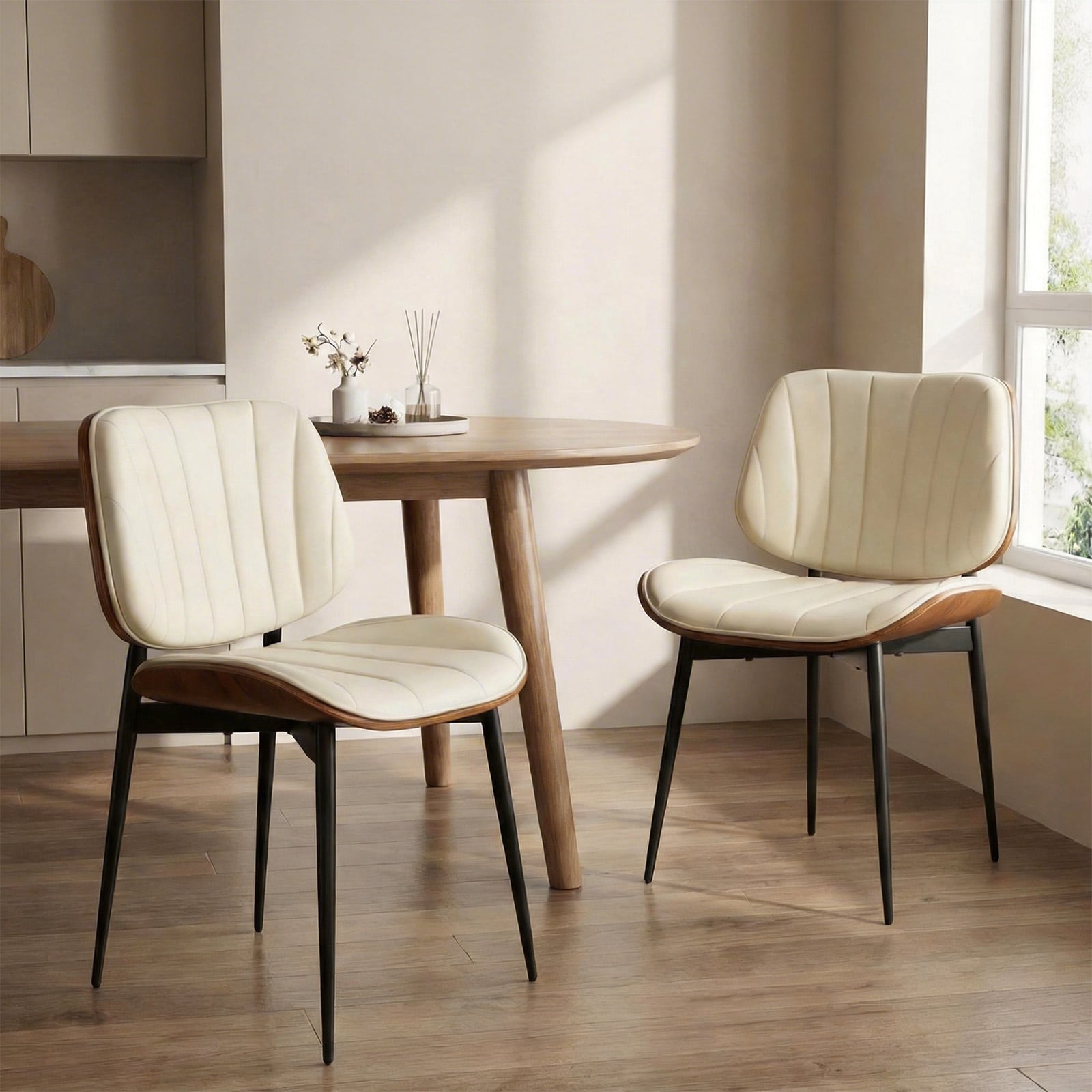 Dining Chairs Set of 2, Mid-Century Modern Upholstered PU Leather