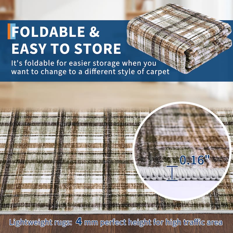 Garvee Timeless Check Washable Area Rug