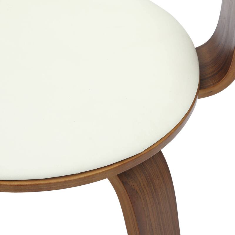 Leather Dining Chair in Solid Wood Accent Arm Chair Open Curved Back Design