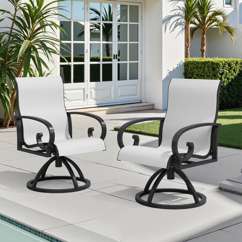Outdoor Patio Swivel Dining Chairs with Sunbrella Textilene Mesh Fabric - Augustine Oyster - 2PC
