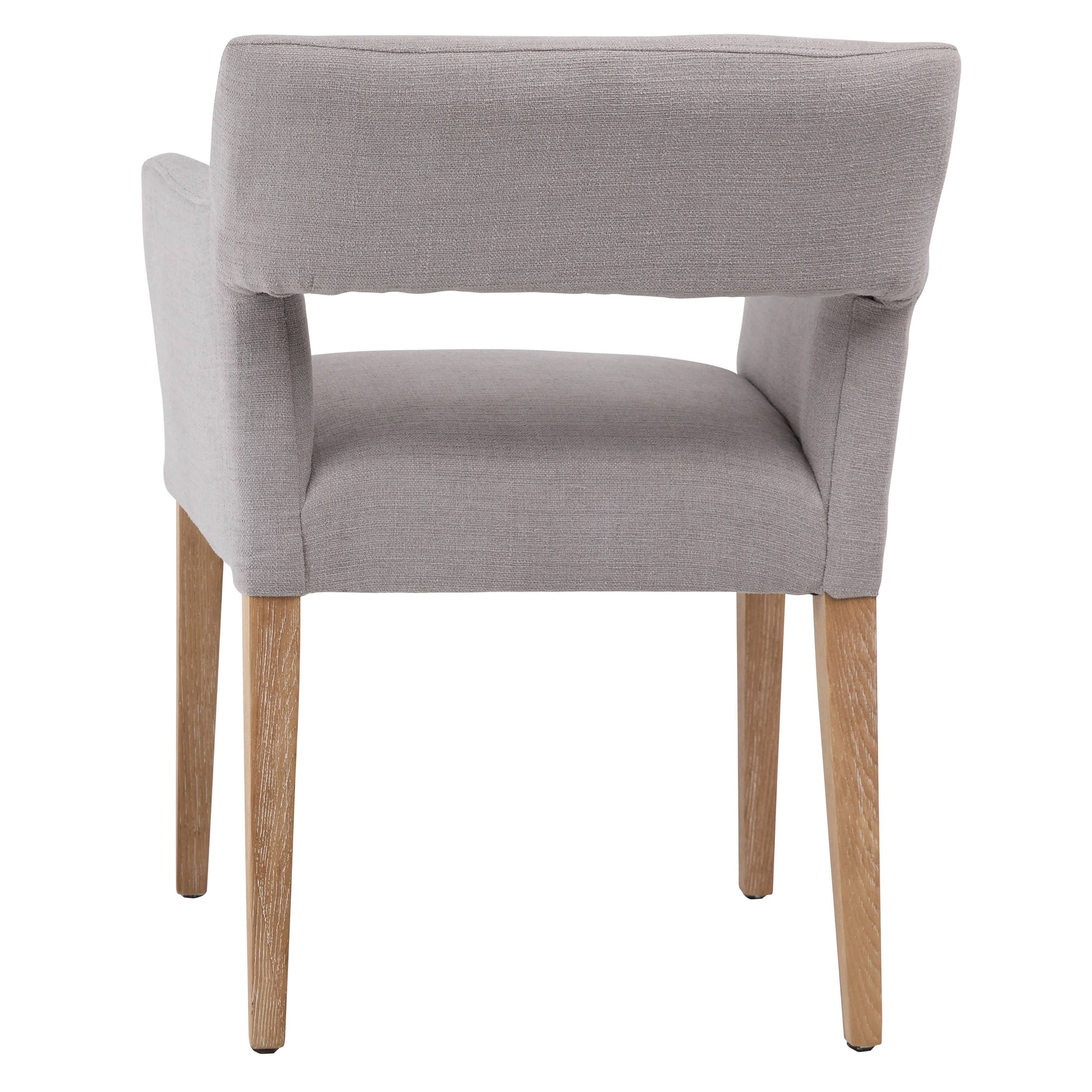 Grey Linen Narrow Track Arm Dining Chair with Cut out Bed