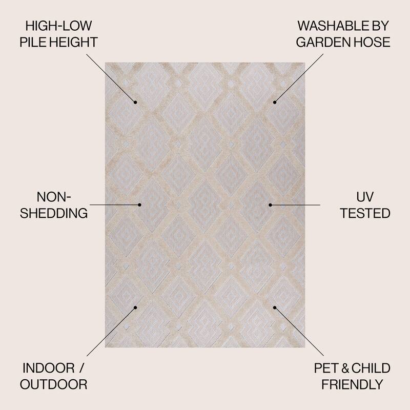 JONATHAN Y Haze High-Low Pile Ogee Trellis Tone-on-Tone Indoor/Outdoor Area Rug
