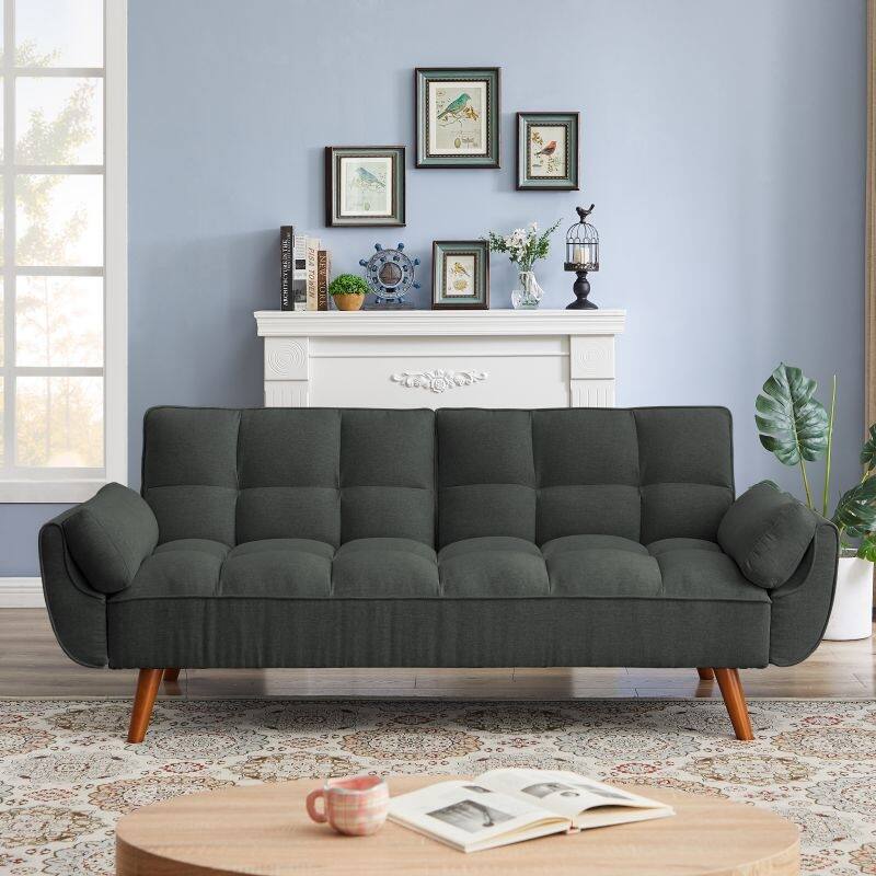 75.39'' Sofa Bed, Convertible Sleeper Couch with Pillows, Foldable Loveseat Furniture for Living Room - Dark Grey