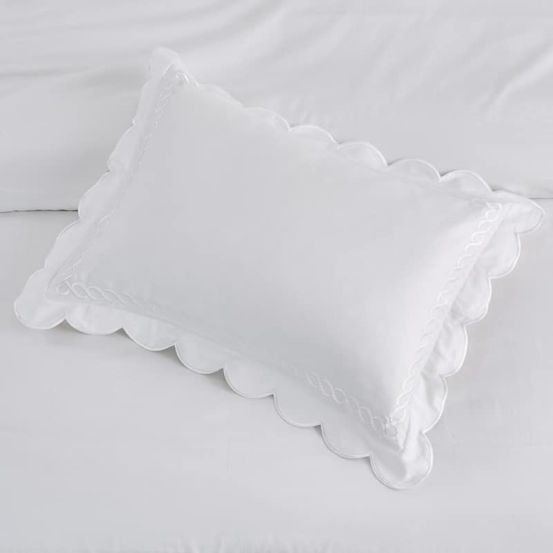 Home Sweet Home Collection 600TC Scallop and Rope Duvet Set and Sham - King - Cal King - White Sheet Set - 3 Piece