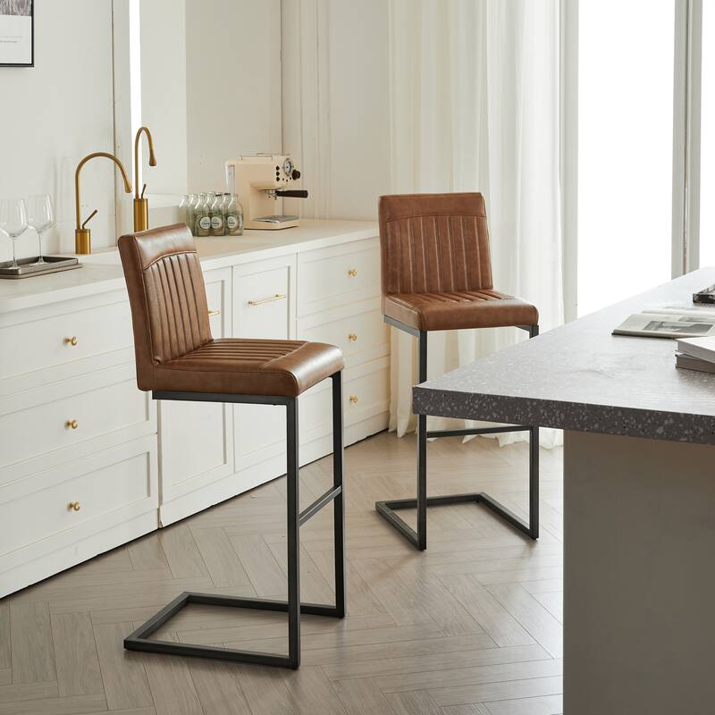 2 Sets Faux Leather Bar Stool - Sturdy Black Metal Frame & Padded Seat, Stylish Seating for Home Bar & Dining Counte