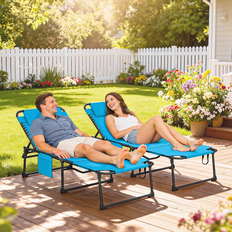 ,Outsunny Folding Chaise Lounge with 5-level Reclining Back, Outdoor Tanning Chair with Reading Face Hole - Baby Blue
