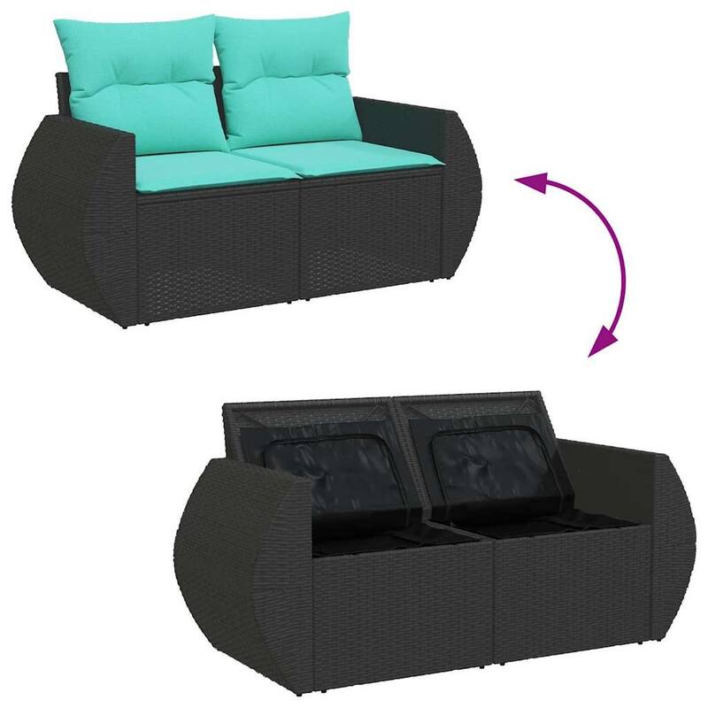 vidaXL Patio Sofa Set with Cushions and Table Outdoor 7 Piece Poly Rattan