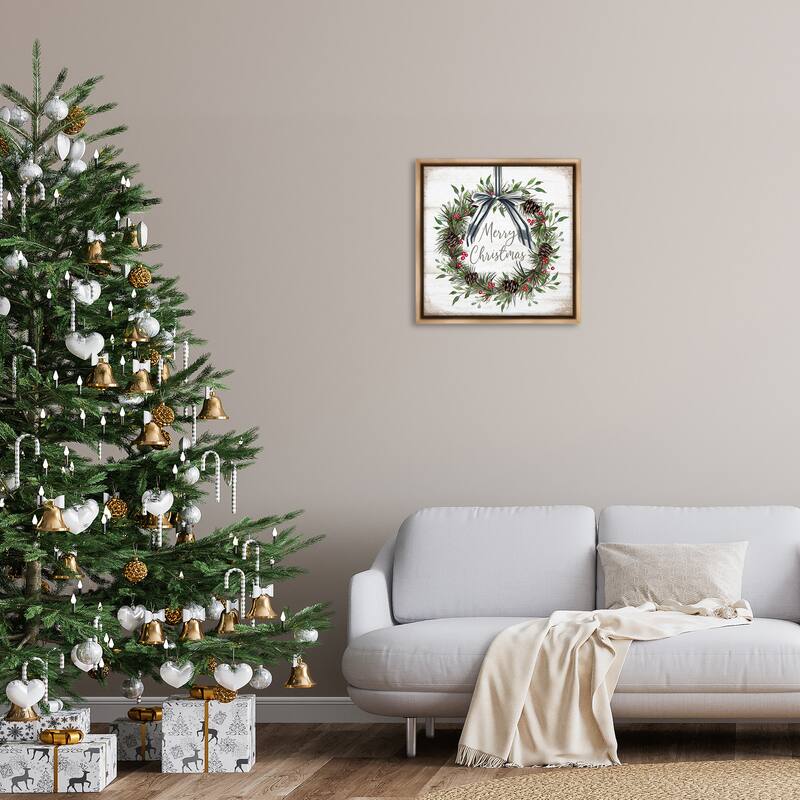 Stupell Rustic Christmas Pinecone Wreath Framed Floater Canvas Wall Art Design By Elizabeth Tyndall
