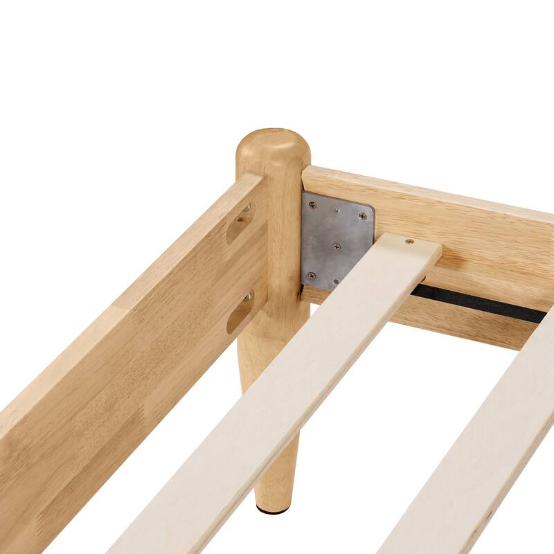 Solid Wood Platform Bed Frame with Ivory Fleece Upholstered Headboard, Wood Slats Support and Center Wood Legs