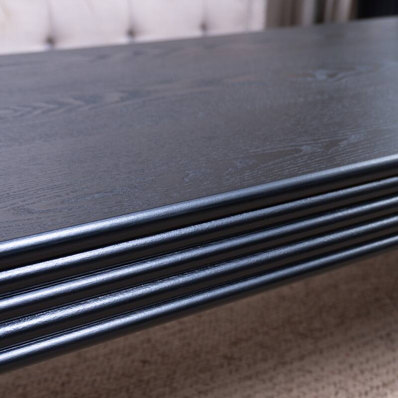 47.6" Modern Black Ribbed Coffee Table - Rectangular Low Profile Center Table for Living Room