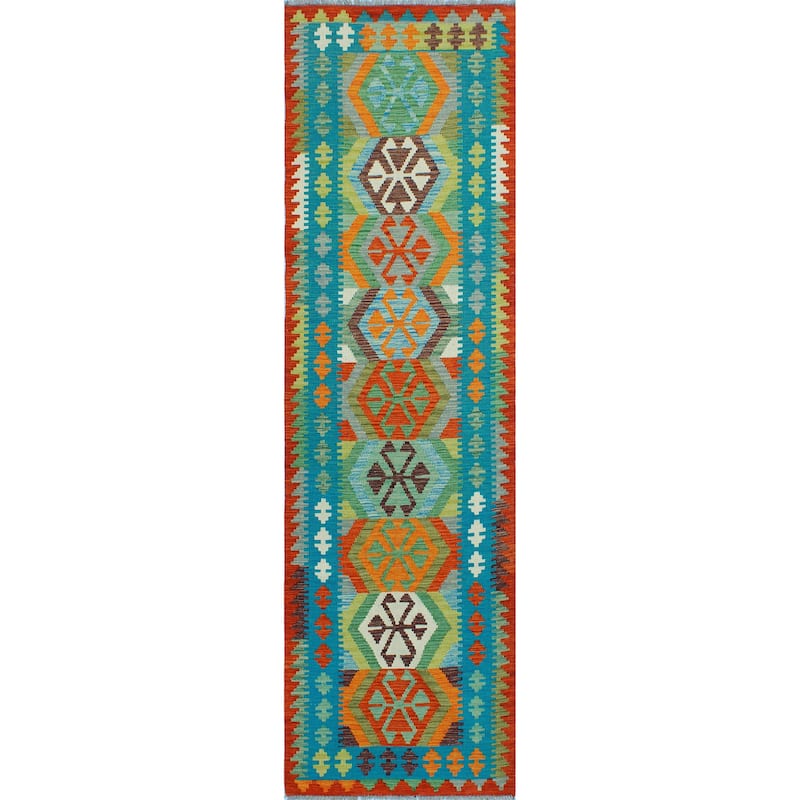 Flatweave Minnie Turquoise/Red Runner - 2'8" x 9'8"