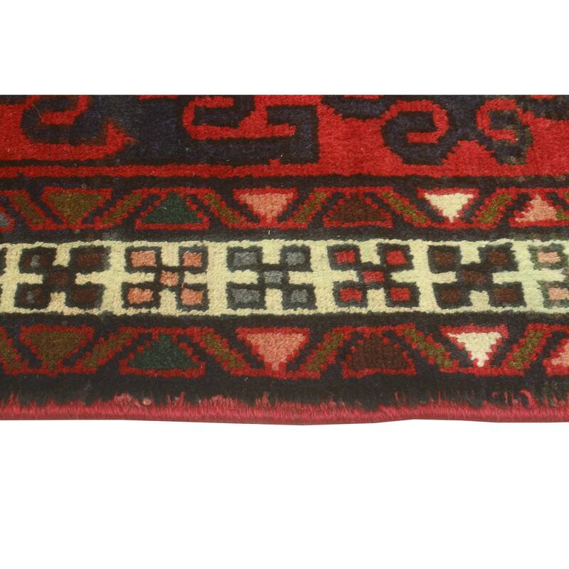 Fine Vintage Distressed Bunmi Burgundy/Navy Runner - 3'5" x 13'2"