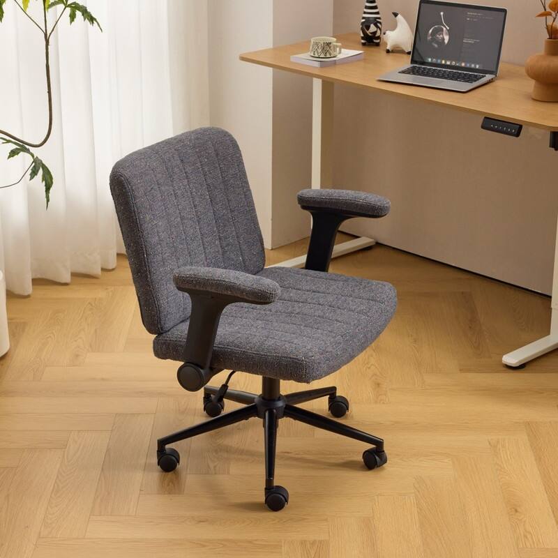 Speckled Chenille Swivel Chair With Flip-Up Arms For Cross-Legged