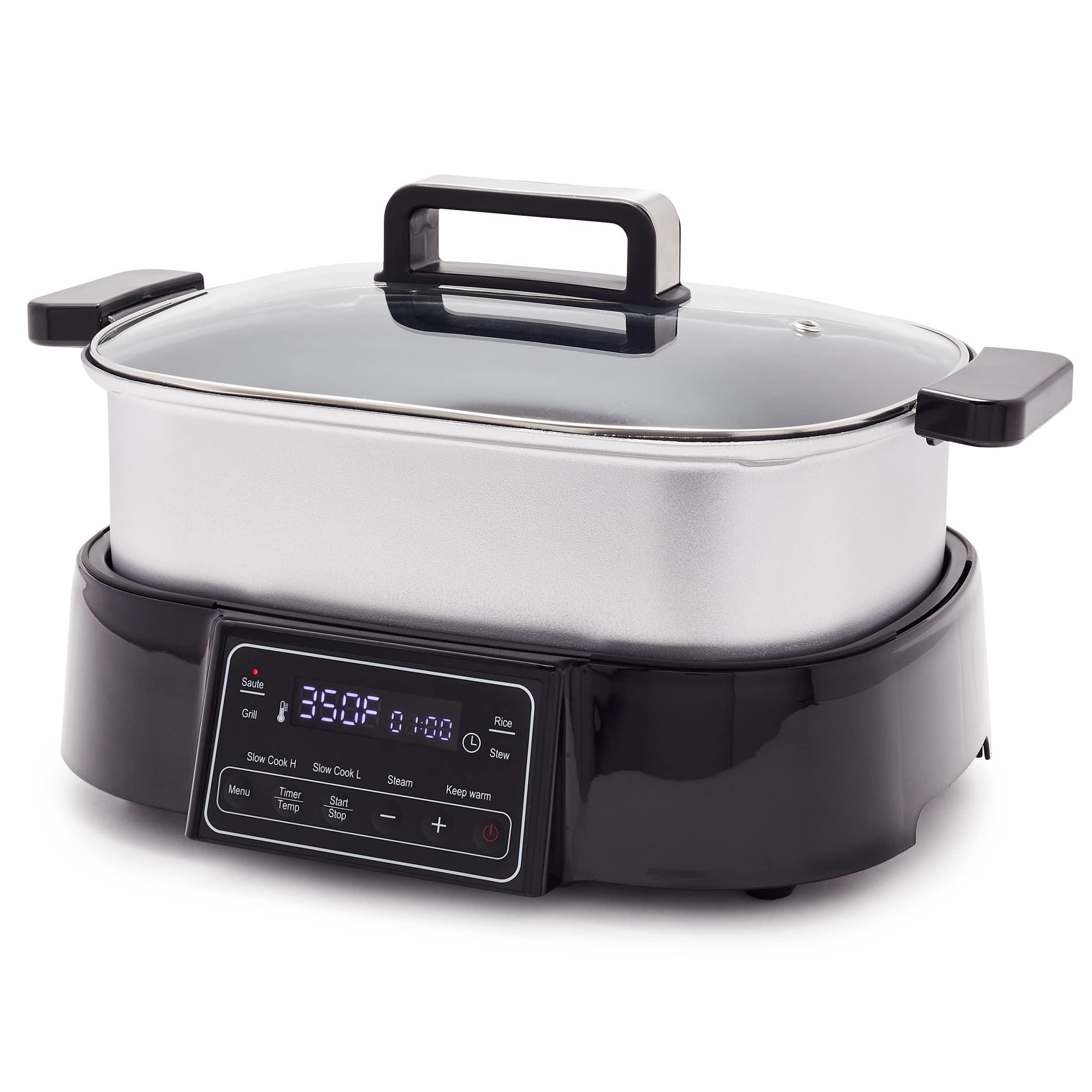 Stainless Steel 8-in-1 Skillet Grill & Slow Cooker, Presets to Saute Steam Stir-Fry and Cook Rice, Dishwasher Safe