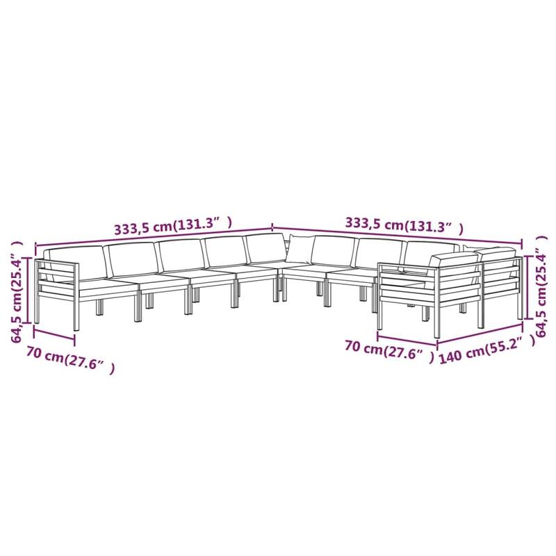 vidaXL Patio Lounge Set with Cushions Aluminum - 27.6" x 27.6" x 25.4"