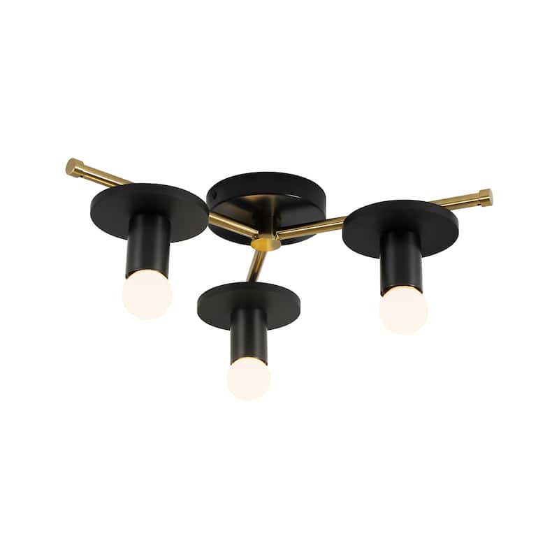 17.5" W 3-Light Modern Green/Black Sputnik Metal Wooden Semi-flush Mount Ceiling Light for Living Room, Bedroom