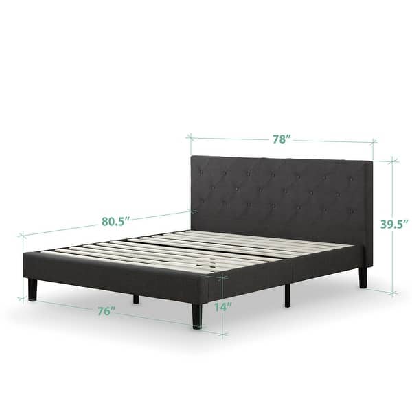 dimension image slide 0 of 3, Priage by ZINUS Dark Grey Upholstered Diamond Stitched Platform Bed