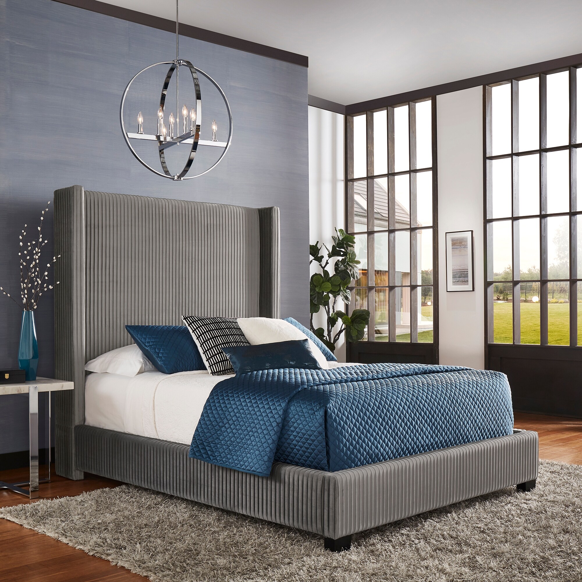 Jules pleated velvet wingback bed by inspire q modern deals