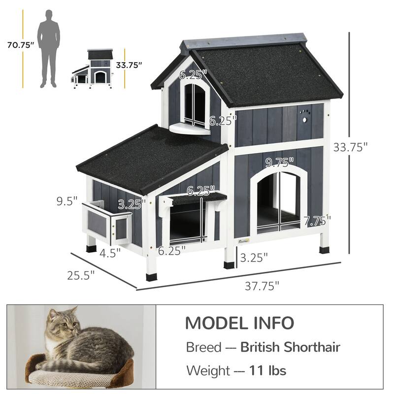 PawHut Outdoor Cat House with Weather-resistant Roof & Garden Bed, Outdoor Shelter Enclosure with Multiple Entrances