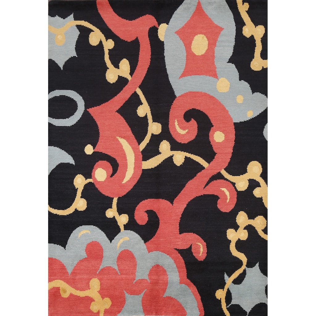 Contemporary Nepalese Vegetable Dye Area Rug Hand-knotted Wool Carpet - 5'3" x 7'0"