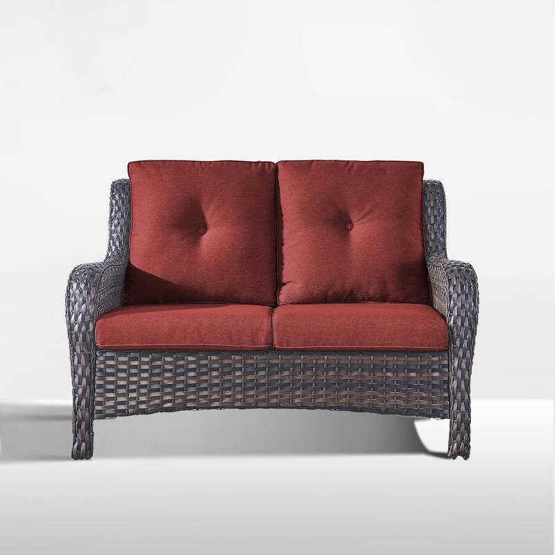Outdoor Loveseat Sofa 2-Seat PE Rattan Patio Love Seat