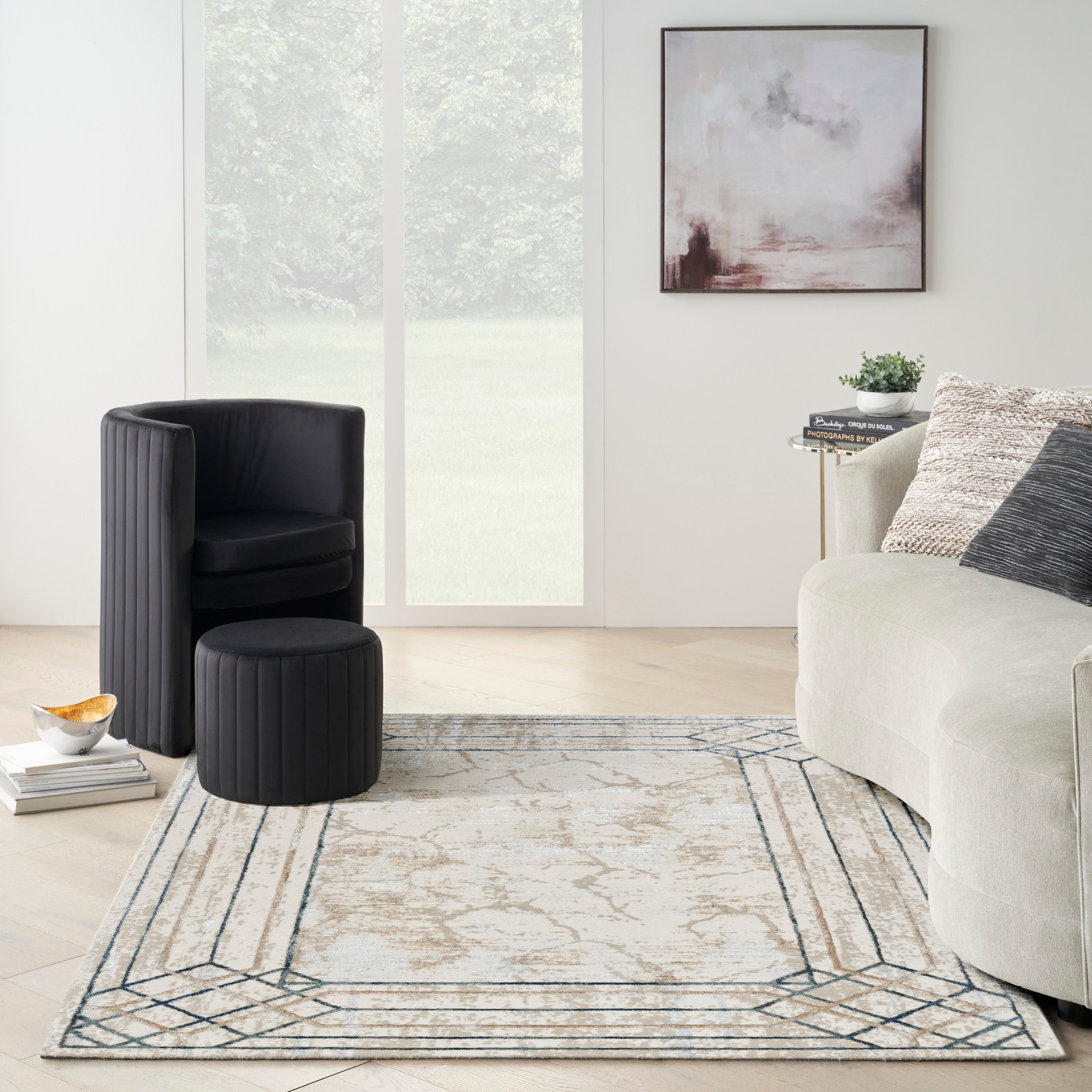 Nourison Glam Indoor Cream/Ivory Geometric Area Rug
