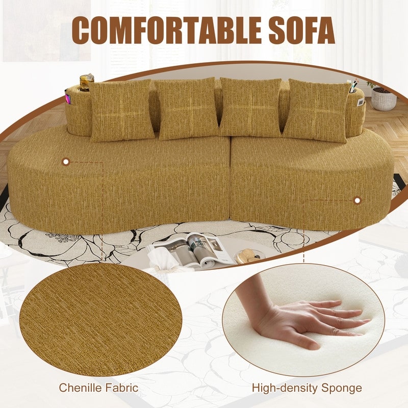 Chenille Upholstered Curved 3 Seat Minimalist Compressed Modular Sectional Sofa