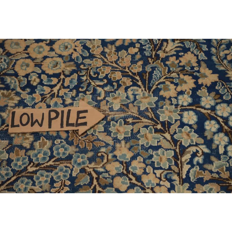 Hand Knotted Oriental 100% Wool Carpet Traditional All-Over Navy Blue & Blues Kerman Area Rug - 12' 10'' X 9' 9''
