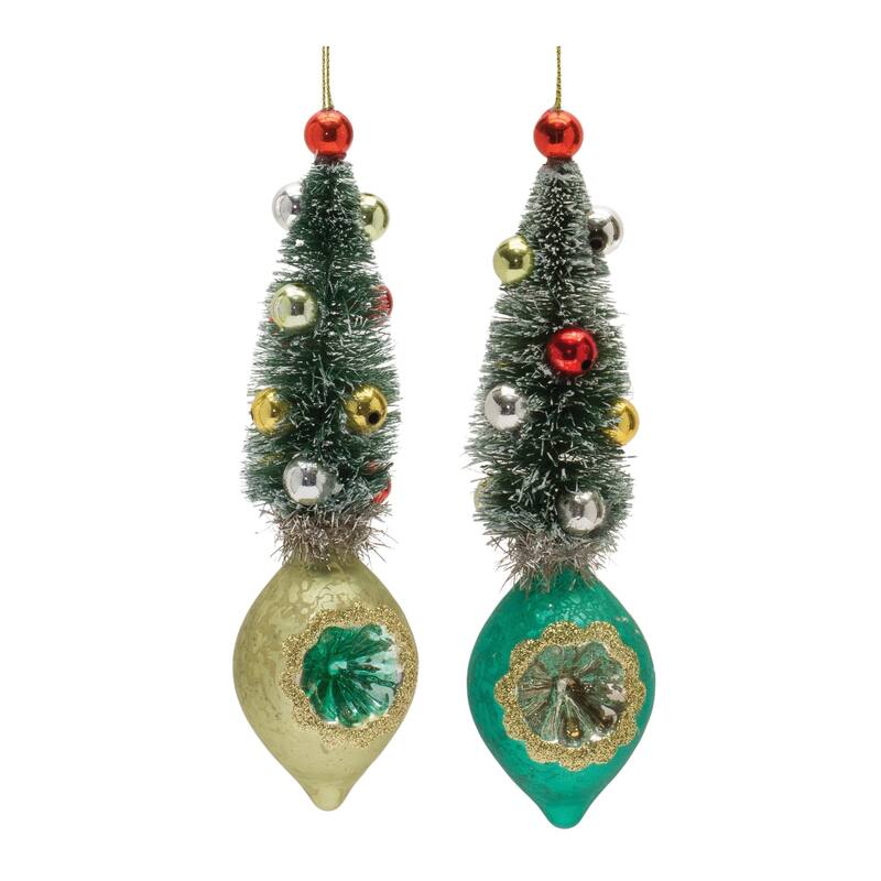 Pine Tree Reflector Christmas Drop Ornaments - 6.5" - 12ct