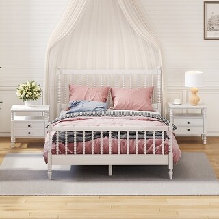 Queen Size Platform Bed with Gourd Shaped Headboard and 2 Nightstands ...