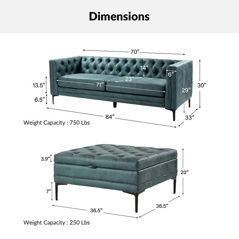 Ipiutak Modern 2 - Piece Upholstered Button-tufted Sectional with Storage Ottoman