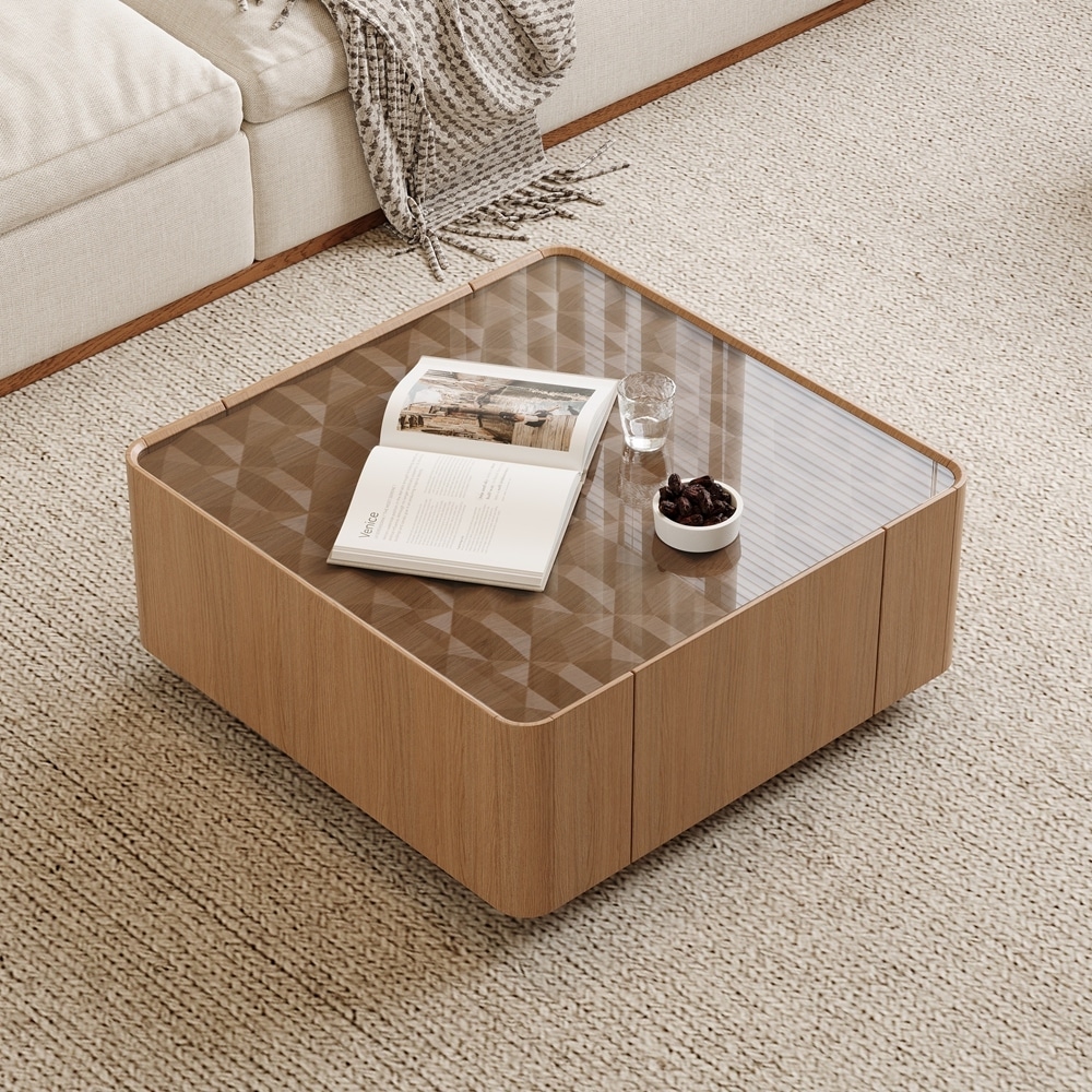 Rectangular Center Table with Hidden Storage Drawers