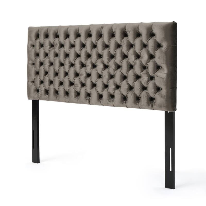 Tufted Upholstered Queen Size Bed Headboard with Adjustable Solid Wood and Metal Legs