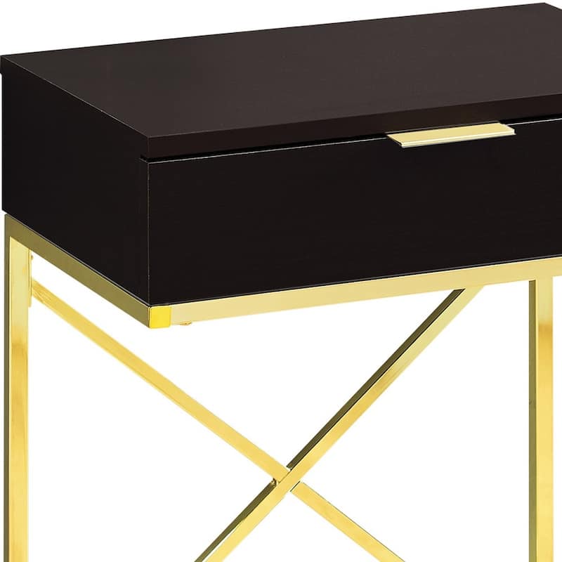Modern 24-Inch End Table with Drawer with Wood Surface and Metal Base Side Table for Sofa or Bedside
