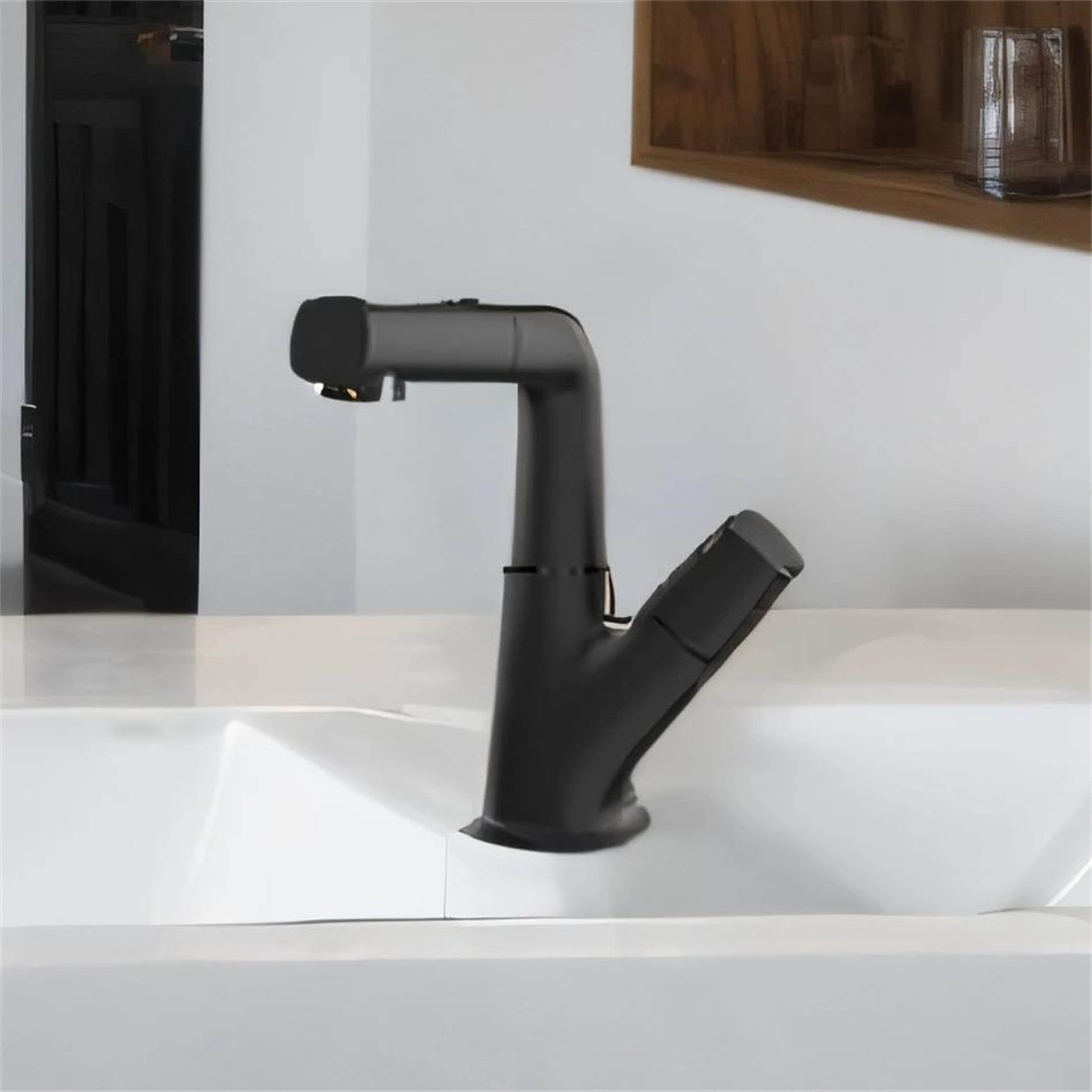 Three Water Modes Bathroom Sink Faucet with Pull-Down Design