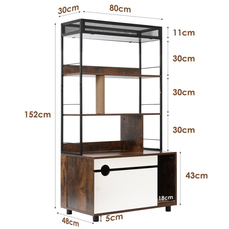 Wooden Cat Tree with Litter Box Enclosure, Dual-Function Pet Furniture - 31.5”L x 18.9”W x 59.8”H
