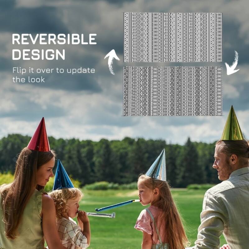 Reversible Outdoor Rug Boho Pattern, UV-Protected Foldable Polypropylene Mat with Carry Bag