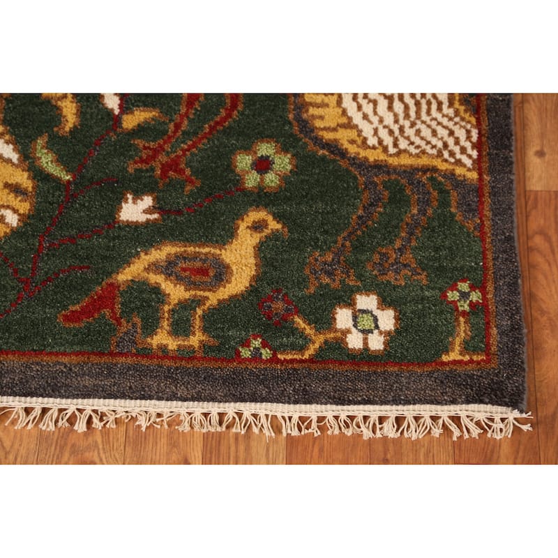 Animals Green Ziegler Indian Runner Rug Handmade Wool Carpet - 2'6" x 8'0"