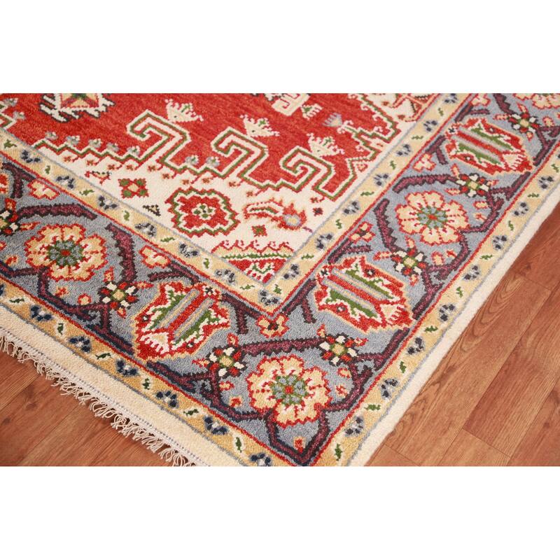 Hand Knotted Oriental 100% Wool Carpet Traditional Geometric Red Viss Area Rug - 9' 0'' X 6' 0''