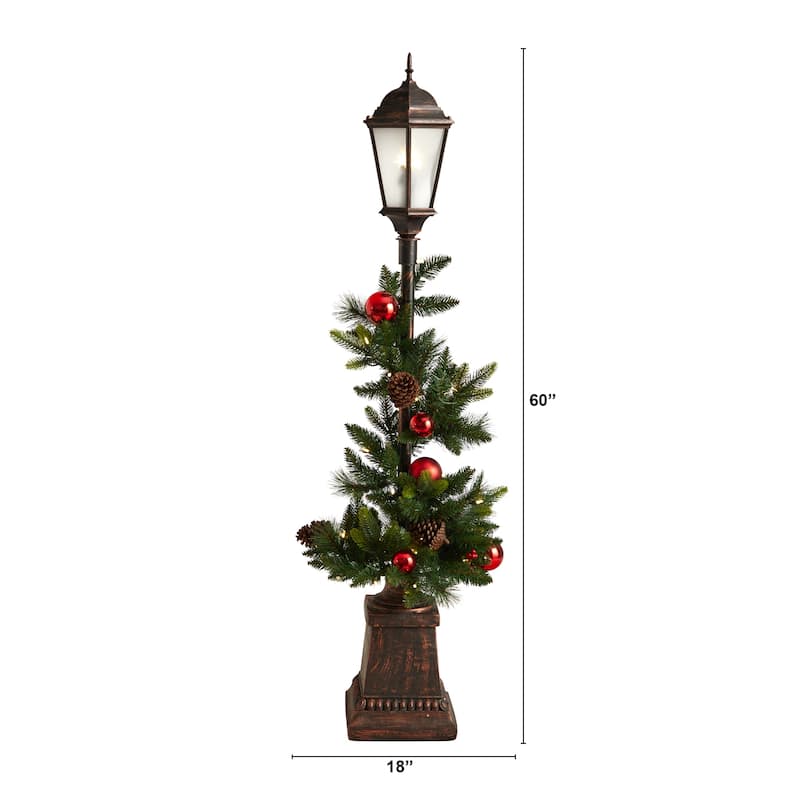 5' Holiday Decorated Lamp Post with Artificial Christmas Greenery - Green - 60