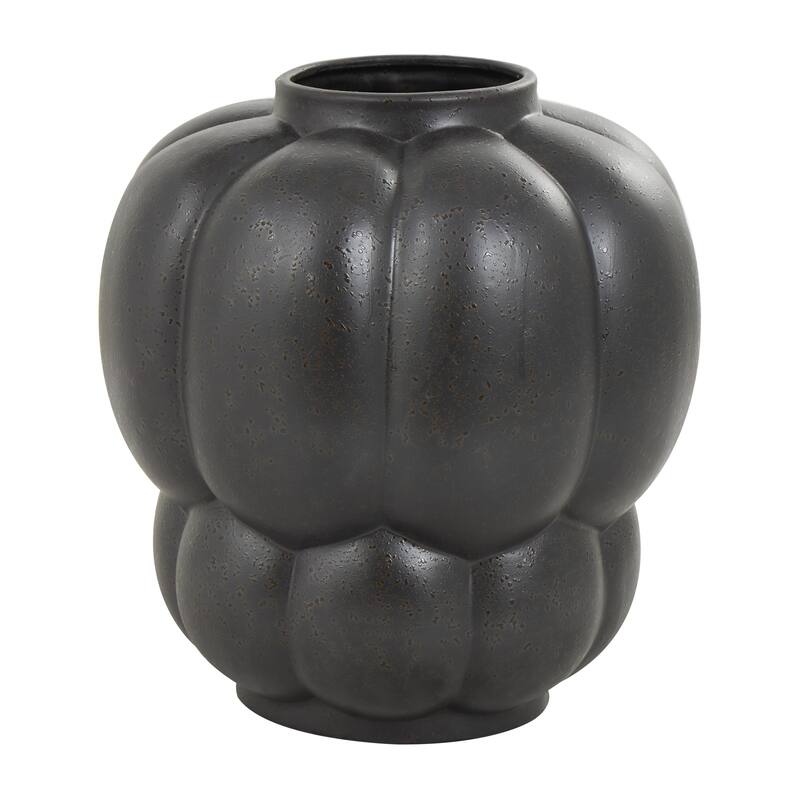 Ceramic Wide Bubble Inspired Decorative Vase with Distressed Speckled Texturing - Black - Roche River Decor - Black - 12"W, 13"H