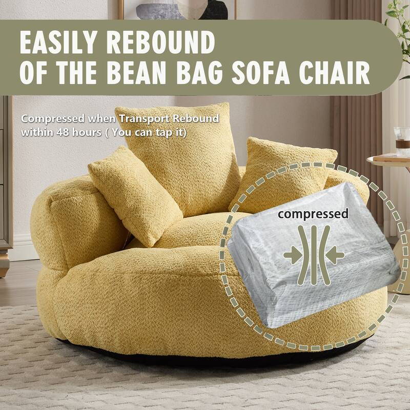 Chenille Upholstered Durable Comfort Lounger High Back Bean Bag Lazy Sofa With Three Pillows