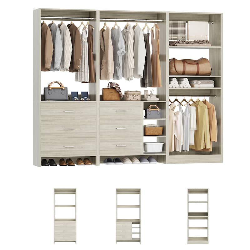 Cimly Set of 3 Closet System with 6 Drawers, 104'' Wide Freestanding Closet Organizer