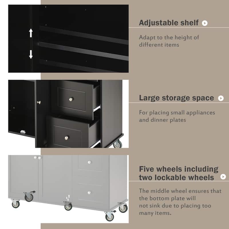 Rolling Mobile Kitchen Island with Solid Wood Top and Locking Wheels,52.7 Inch Width,Storage Cabinet and Drop Leaf Breakfast Bar